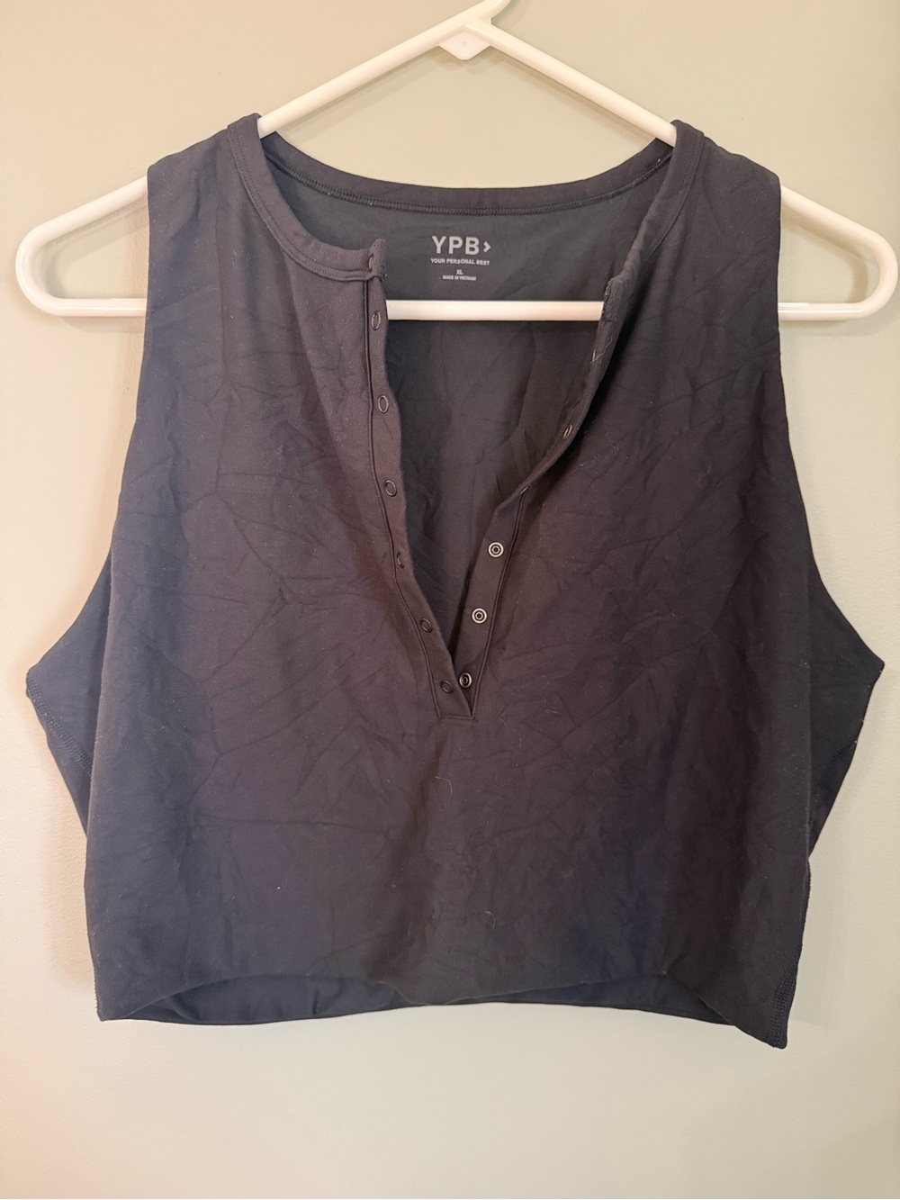 YPB Black Sleeveless Henley Crop Top